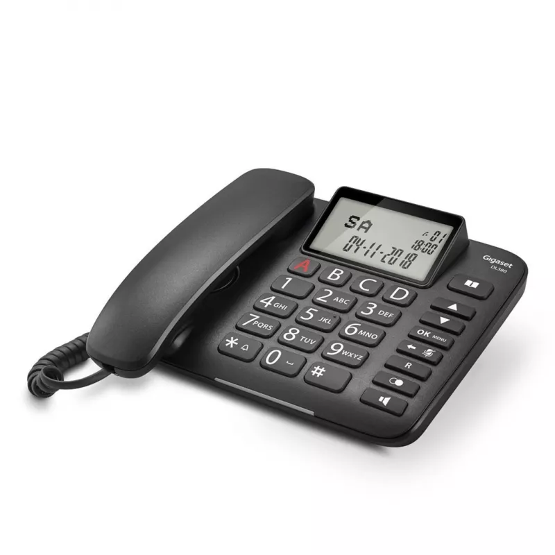Analoogtelefon Gigaset DL380 helistaja ID-ga, juhtmega telefonitoru, must