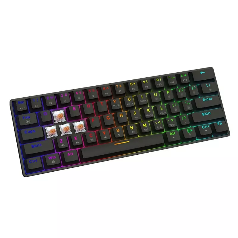 Mehaaniline mänguriklaviatuur SAVIO MustOUT X2 PEACH — 61 klahvi, 60%, QWERTY, RGB LED, hot-swap, USB Type-A/USB-C, eemaldatav kaabel