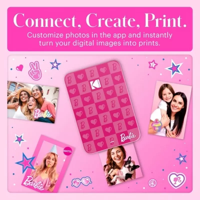 Barbie x Kodak STEP Slim Instant Mobile Photo Printer Värviline ZINK 2x3'' 1ppm, Bluetooth, Roosa