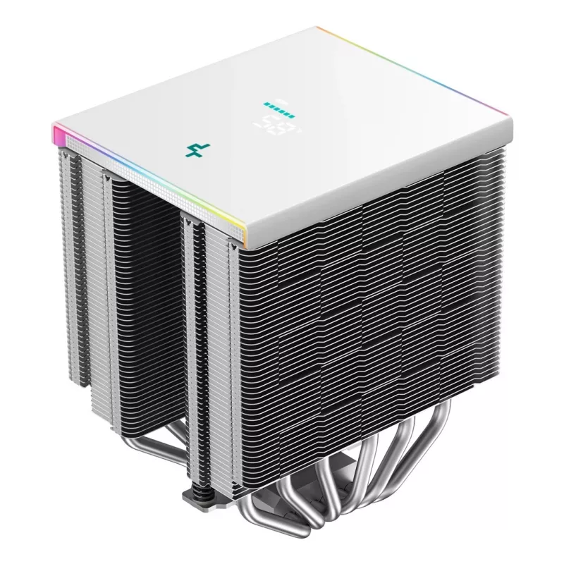 Õhkjahuti DeepCool AK620 Digital SE Valge — kahe 120 mm ventilaatoriga, 6 soojustoru, PWM, LGA 1700 tugi, sisseehitatud ekraan