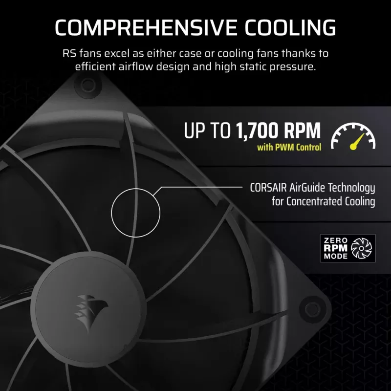 Ventilaator Corsair RS140 14 cm Must 330-1700 p/min 0,11-3,46 mmH2O