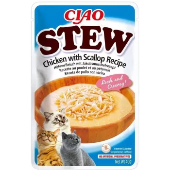 Niisked kassimaiused INABA Ciao Stew Kana ja kammkarp kotike 40 g — teraviljavaba, täiskasvanud, lihane