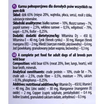 Märg koeratoit Dolina Noteci Metssealine Adult 800 g — Monoproteiin hirveliha, 10% valku, 7% rasva