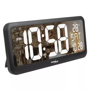 Suur digitaalne seinakell, vabaltseisev, temperatuurianduriga 37x17cm LCD-ekraan, toiteadapter ja patareitoide