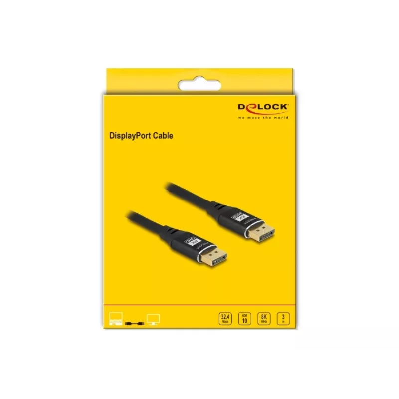 DeLOCK DisplayPort-kaabel 8K 60 Hz 3 m Must Metallist