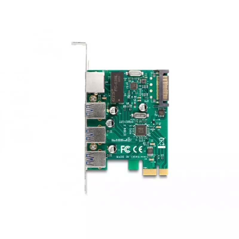DeLOCK PCI Express x1 kaart, 3 × USB 5 Gbps Type-A, 1 × Gigabit LAN