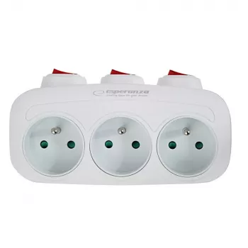Jagaja ESPERANZA ELK307W — lülitatav 3-pesaline siseadapter, tüüp E pistik, 220–240 V, 16 A, 3680 W, valge