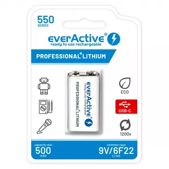 Rechargeable battery everActive 6F22/9V Li-ion 550 mAh with USB TYPE C