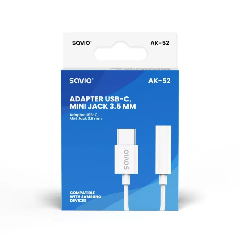 USB Type-C (M) – 3,5 mm pesa (F) heliadapter valge SAVIO AK-52