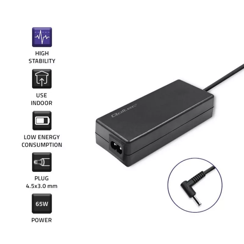 Toiteadapter QOLTEC 65W 19V 3.42A sülearvutitele ja ühilduvatele seadmetele
