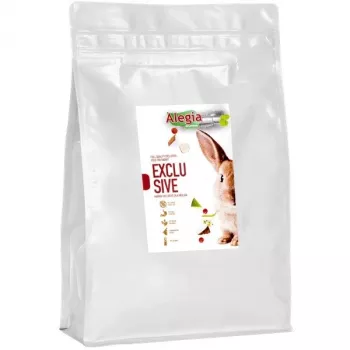 Alegia Exclusive pellet-küülikutoit 1,6 kg — täisväärtuslik päevasööt täiskasvanud küülikutele, köögiviljade maitsega, valku 15,76%, kiudaineid 16,3%