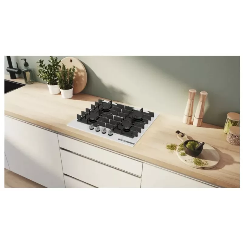 Sisseehitatud gaasipliit Bosch PPP6A2I40, 4 tsooni, malmist restid, must, 590×520×54 mm, pöördnupu juhtimine
