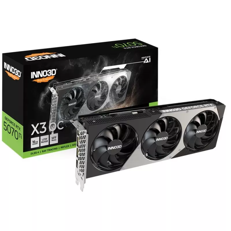 Graafikakaart Inno3D GeForce RTX 5070 Ti — 16 GB GDDR7, PCIe 5.0, 256-bit, 3x DisplayPort 2.1b + HDMI 2.1b