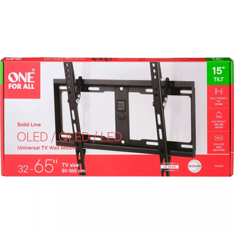ONE For ALL Seinakinnitus, WM 4421, 32-60 tolli, Kallutatav, Maksimaalne kandevõime 100 kg, VESA 100x100, 200x100, 200x200, 300x200, 300x300, 400x200, 400x300, 400x400 mm, Must