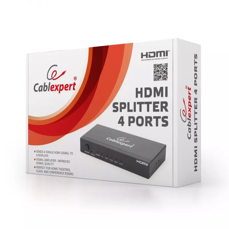 HDMI video splitter GEMBIRD DSP-4PH4-02 — 4× HDMI outputs, HDMI 1.4, 225 MHz, steel case, 146×73×24 mm