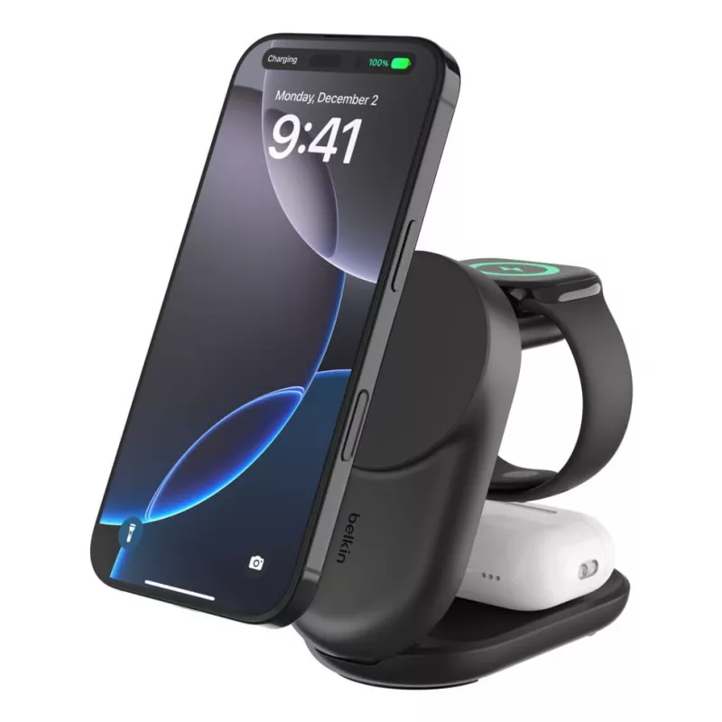 Siselaadija Belkin UltraCharge 25W Qi2 3in1 Magnetlaadija EU Must Ümmargune