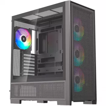 PC-korpus Silentware Air 2000 A-RGB Must — kesk-torn, karastatud klaasist külgpaneel