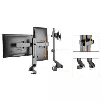 Monitorihoidik MACLEAN MC-854 kahele kuvarile 17–27 tolli VESA 75x75 / 100x100, kahe haruga lauakinnitus