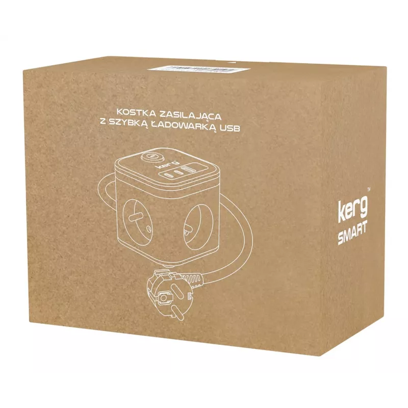 Pistikupesajagaja Kerg SMART – 3 vahelduvvoolu pistikupesa tüüp F koos 3 USB-ga (2×A + 1×C), 1,5 m kaabel, 16A 230V, must