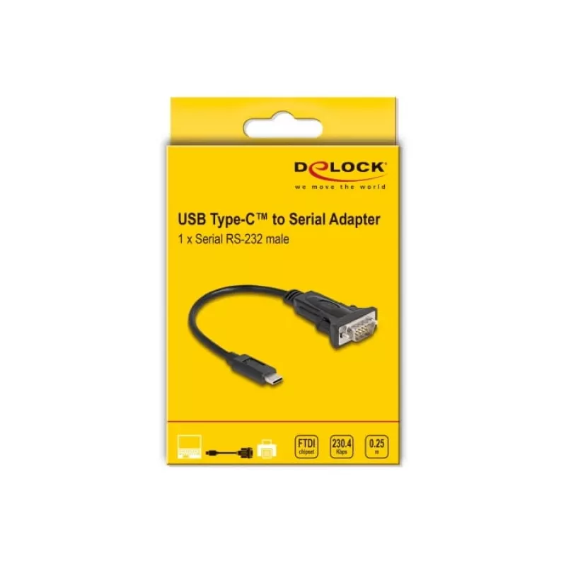 DeLOCK Adapter USB USB-C to RS-232 D-Sub 9 pin male 0.25 m