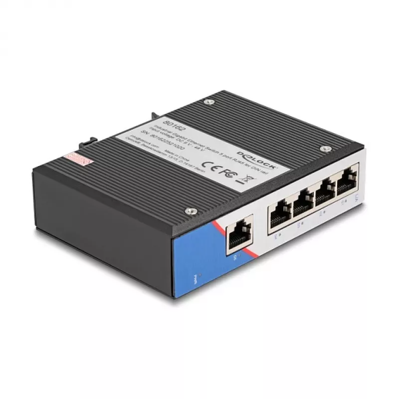 Ethernet Switch DELOCK 80162 — 5-pordiline Gigabit RJ45 DIN-liistule