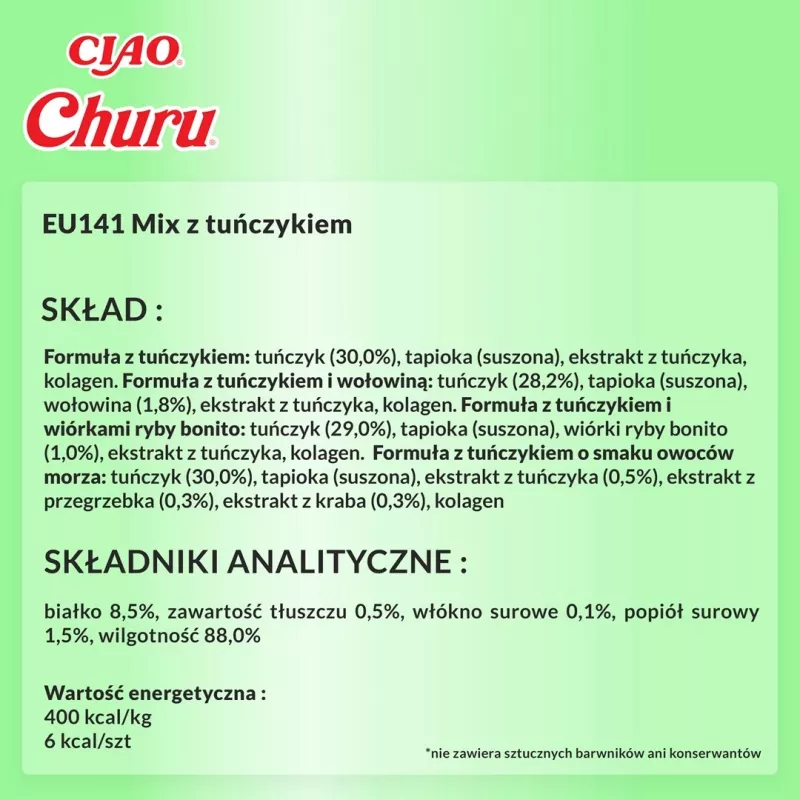 Märjad kassi maiused INABA Churu Variety Box — Tuunikala, 40 × 14 g pastakotikesed, teraviljavaba, gluteenivaba