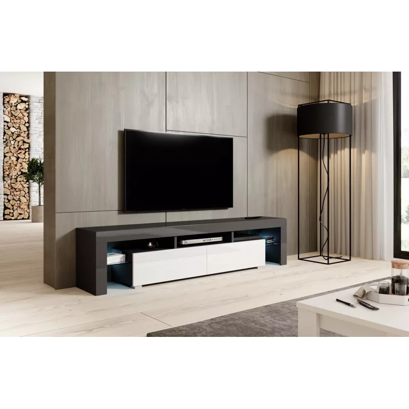 Teleriiul Cama Meble TORO 200 — 2000×350×410 mm, hall pealispind puitlaastplaadist, hall/valge läige
