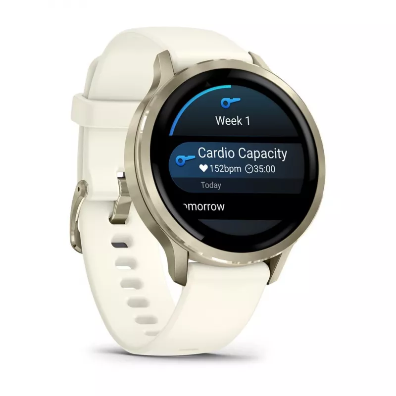 Nutikell GARMIN Venu 4, 41 mm kuldne korpus, 1,2-tolline AMOLED 390×390, GPS, Wi‑Fi, 5 ATM, 10-päevane aku
