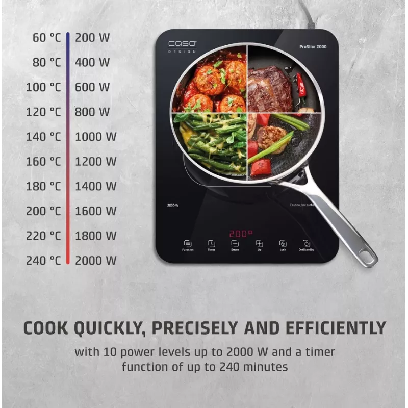 Caso ProSlim 2000 2236 Mobile single induction hob, Glass, Sensor-touch, Must