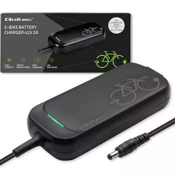 Ebike laadija QOLTEC 50332 — 36V/42V väljund, 2A, 5,5×2,1 mm pistik