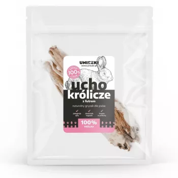 Koeramaius UNISZKI Rabbit Ear with Fur, 2 tk — küülikumaitse, valk 66,3%, rasv 22,7%, niiskus 9,1%