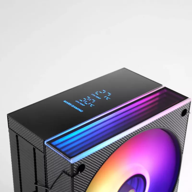 Õhkjahuti TACENS Mars Gaming MCPU-LCD, 120 mm ventilaator, TDP 300 W, toetab LGA1700/1200/115x/1366 ja AM4/AM5, must