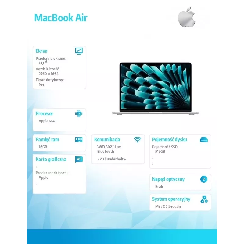 MacBook Air 13,6 tolli: M4 10/10, 16 GB, 512 GB SSD, 35 W, GER - hõbedane