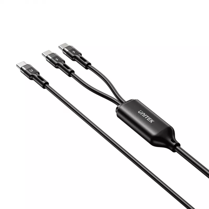 USB-C 2-in-1 kaabel Unitek C14146ABK01 1,8 m, USB-C kuni USB-C, 100 W PD, must