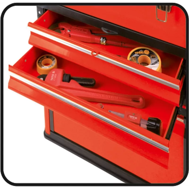 Tööriistakast YATO YT-09107 metallist 495x252x180 mm, must/punane, 6 kg, 2 sahtlit, lukustatav
