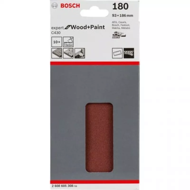 Bosch C430 Expert puidule ja värvile, lihvpaber, peeneteraline, P180, sünteetiline vaik, viimistlustööd, värvi eemaldamine, värv, puit