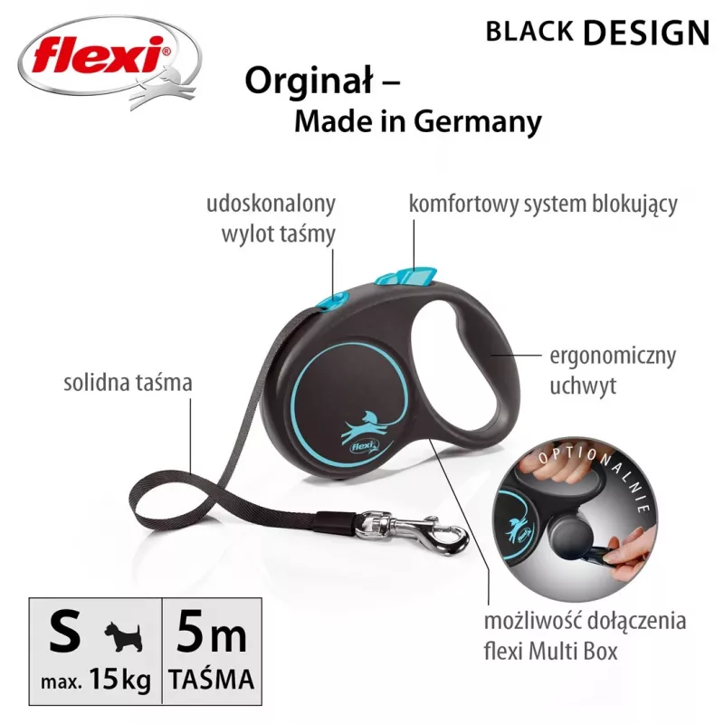 Flexi automaatne jalutusrihm Must Design S 5 m, sinine