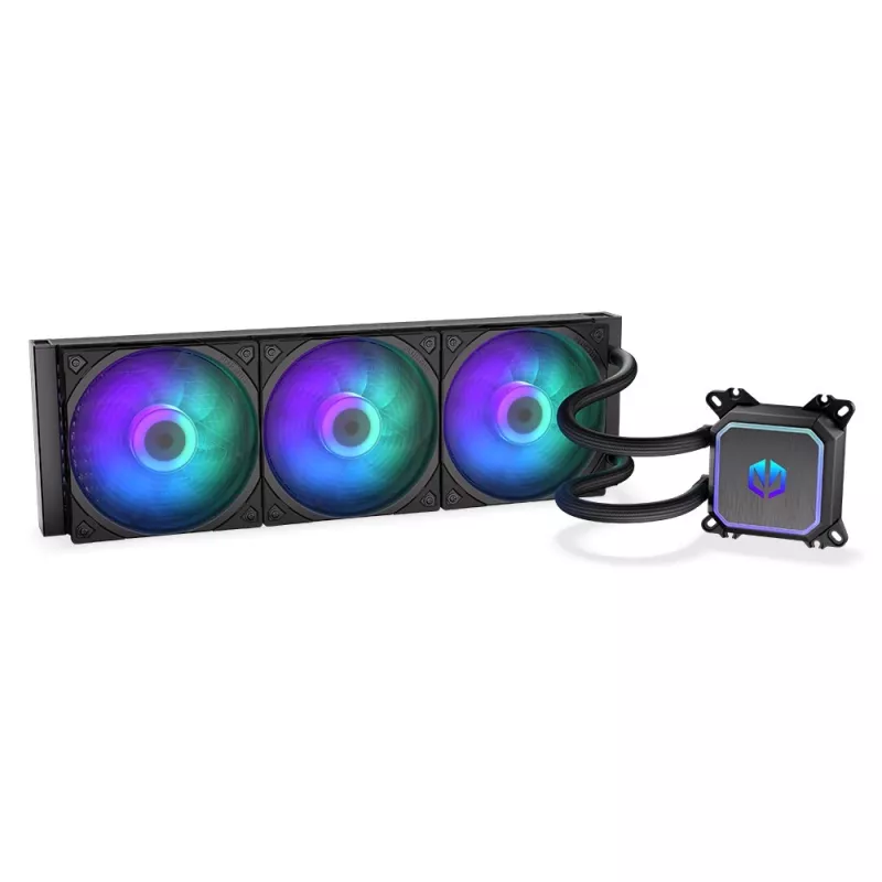 Vedelikjahutuskomplekt ENDORFY Navis F360 ARGB Must — 360 mm radiaator, 3x 120×25 mm ventilaatorit, 250–1800 p/min, pump 1600–2600 p/min, LGA 1700/AM5/AM4 tugi