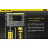 Akulaadija Nitecore NEW i2 — 2 pesaga laadija LiFePO4, Li-Ion, NiMH akudele; sisend 100–240V; väljund 9–12V; toetab AAAA/C/D/AAA/AA; must