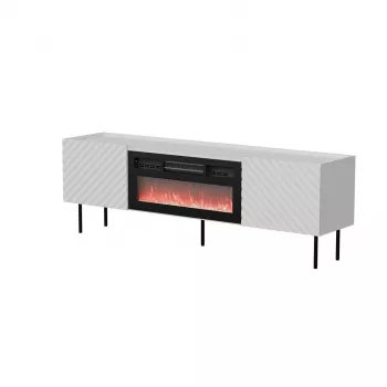 TV-kapp cama meble LUCCA 180x40x59 cm, valge pealispind ja raam, must elektriline kamin