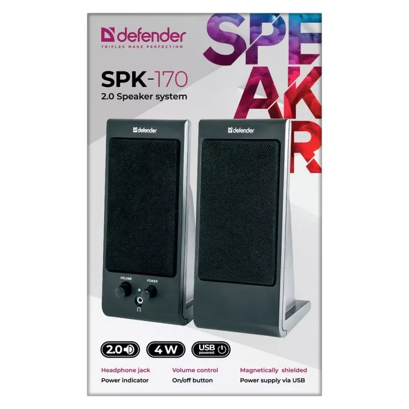 Laua- / riiulikõlarid DEFENDER SPK-170 2.0, 4 W RMS, juhtmega USB 5 V, 3,5 mm, must