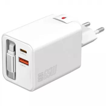 Siselaadne USB-C/USB-A kiirlaadija 4smarts 541065 — universaalne vahelduvvool 100–240 V, max 20 V, 0,7 m kaabel, valge