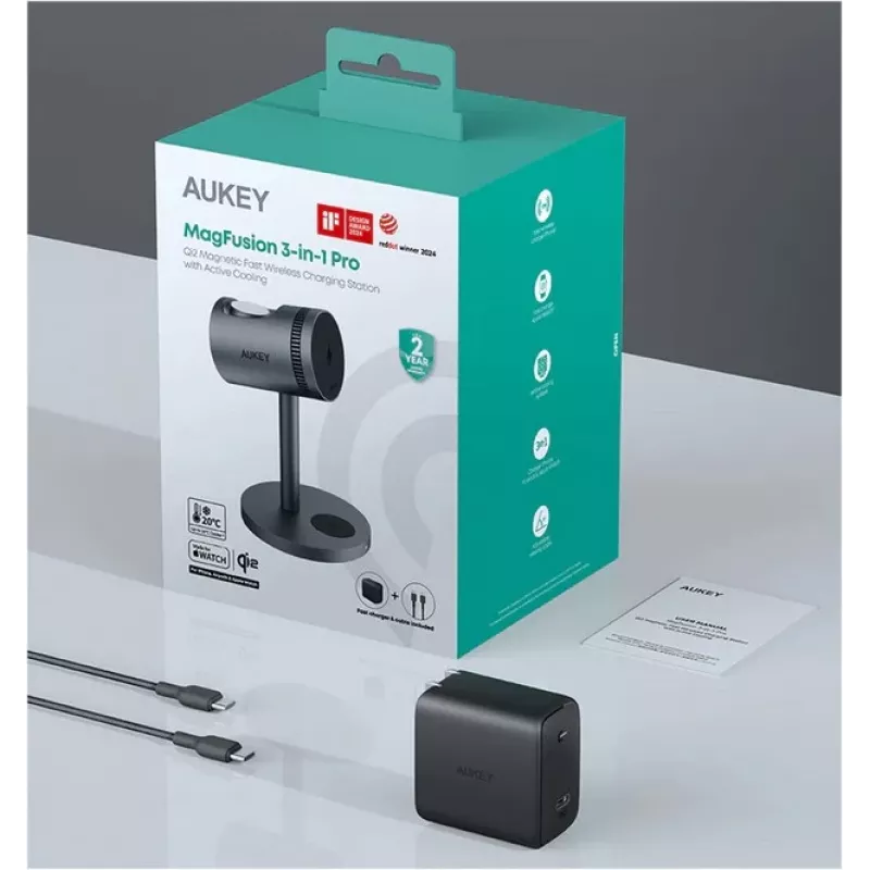 Jahutusega 3in1 juhtmevaba laadija LC-MC311A 15W Qi2 MagSafe + 30W PD toiteadapter