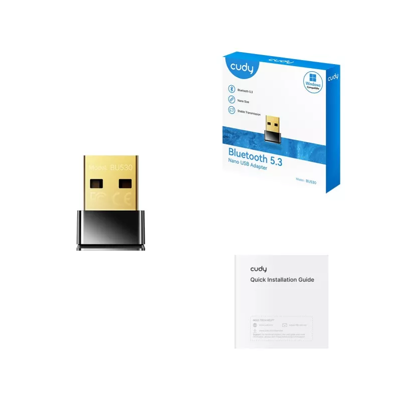 Bluetoothi adapter Cudy BU530 USB Type-A, Must, Bluetoothi väljund, Windows 8.1 tugi
