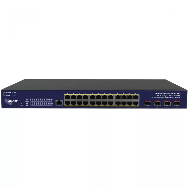 Võrgulüliti ALLNET ALL-SG8428v2FPM-10G — 24+4 porti, PoE, 10G üleslingid