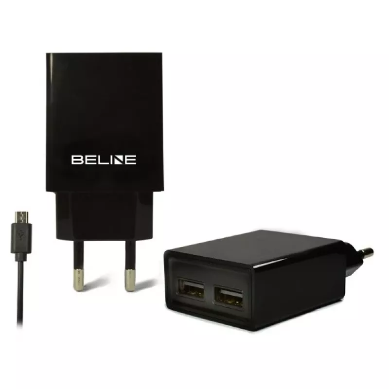 Reisilaadija Beline Beli0011 — 2×USB-porti, microUSB-kaabel, 2A väljund, must