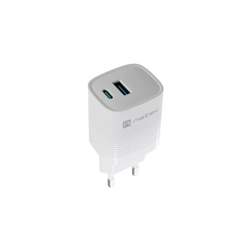 Juhtmega mobiilseadme laadija NATEC NUC-2140, 30W, USB-C PD 3.0 + USB-A, Samsung AFC, Valge