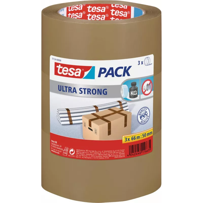 Pakkelint Tesa 51124 Ultra Strong — 66 m pikkus, 50 mm laius, pakis 3 tk