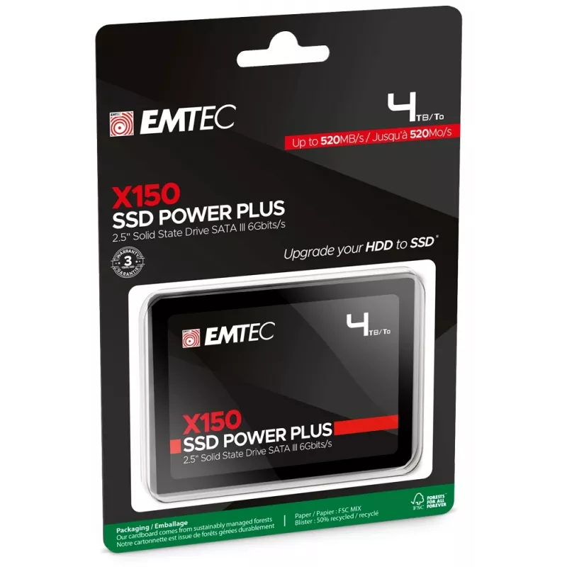 SSD-ketas Emtec X150 4 TB 2,5-tolline SATA III 3D NAND mudel ECSSD4TX150