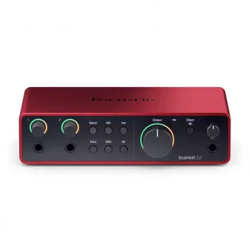 Audio liides Focusrite Scarlett 2i2 4. põlvkond — 2-sisend/2-väljund USB-C, 24-bit/192 kHz, 69 dB eelvõimendid, lauaarvuti, must/punane